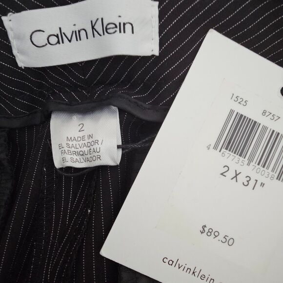 Calvin Klein Women's Pinstripe Skinny Pants NWT Size 2 x 31 Black White Low Rise - Picture 2 of 7